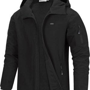 Men's Hooded Softshell Jacket Waterproof Lightweight Insulated Windbreaker Fleece Lined Rain Shell Jacket