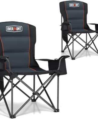 Overmont Oversized Folding Camping Chair - 450lbs Support with Padded Cushion Cooler Pockets - Heavy Duty Collapsible Chairs for Sports Garden Beach Fishing