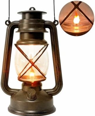 Vintage LED Outdoor Lantern Battery Powered Lanterns with Flame Wick Waterproof Camping Lamp Non-Solar Hanging Lantern Lights Landscape Decor for Indoor/Outdoor Use (Bronze Color, 1)