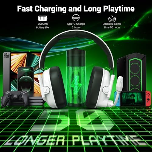 Wireless Gaming Headset with Noise Canceling Microphone for PC, PS5, PS4, Switch, Mac, 2.4 GHz Wireless & Bluetooth 5.4 Gaming Headphones, Cool RGB Lighting, 50Hr Battery, 50mm Drivers - Image 5